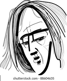 sketch drawing illustration of Man with long hair