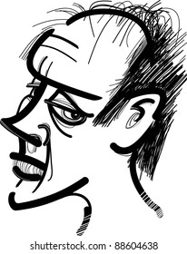 sketch drawing illustration of ugly man caricature