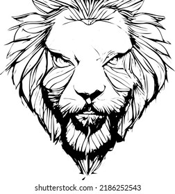 Sketch Drawing Of Lion Face, Silhouette Of Lion Face, Line Art Illustration Of Tiger Face, Tiger Face Vector