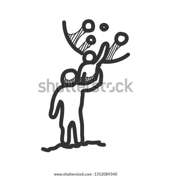 Sketch drawing of man and kid with moon\
background. Hand drawn vector\
illustration.