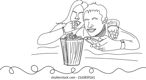 Sketch Drawing Of Man And Woman Watching Funny Tv Show, Line Art Vector Illustration Silhouette Of Couple Watching Tv In Funny Pose
