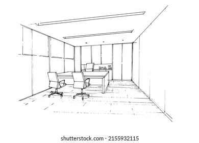 Sketch drawing of a manager's room in an office space,Modern design,vector,2d illustration