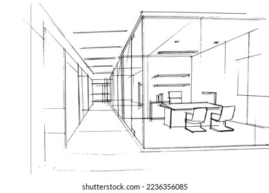 Esbozo de la habitación del director en un espacio de oficinas, diseño moderno, vector,2d ilustración