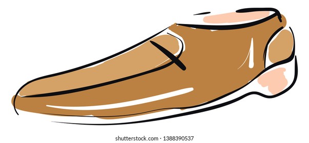 Sketch drawing of a men's shoe in brown color with a relaxed and short heel is chic and comfortable too  vector  color drawing or illustration