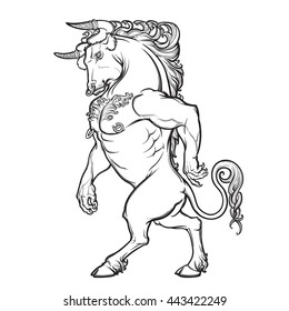 Sketch drawing of Minotaur on white background.