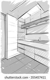 Sketch drawing of modern interiors. Vector image. 