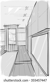 Sketch drawing of modern interiors. Vector image. 