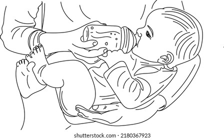 Sketch Drawing Of Mother Feeding Baby With Baby Milk Bottle, Baby Feeding Bottle Vectors And Illustrations, Baby Milk Bottle Cartoon Black And White Stock Photos