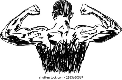 Sketch drawing muscular man stock image  Line art illustration fit muscular man  Silhouette back side view power full man