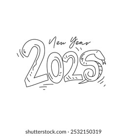 Sketch drawing of New Year 2025  celebration vector illustration. New Year 2025 with snake ornament in simple linear concept vector design. New Year 2025 celebration themes design vector illustration