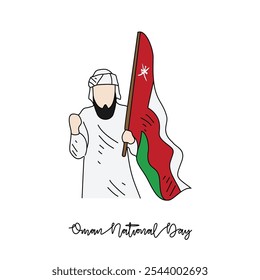 Sketch drawing of Oman National Day Vector Illustration on November 18th. Oman National Day design in simple Sketch style. Oman national Day with people hold the Oman Flag design concept illustration.