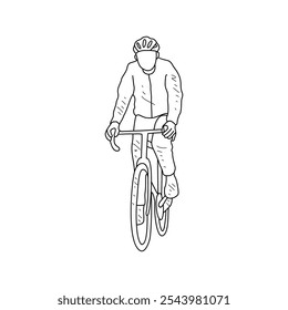 Desenho de esboço das pessoas usando bicicleta para esportes com fundo branco. Projeto de transporte terrestre em estilo de esboço simples. Ilustração do vetor do conceito do projeto do veículo do esporte preto e branco.