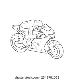 Sketch drawing of the people using motorcycle go to work with white background. Land transportation design in simple sketch style. Black and white vehicle design concept vector illustration.