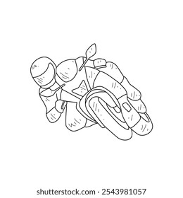 Sketch drawing of the people using motorcycle go to work with white background. Land transportation design in simple sketch style. Black and white vehicle design concept vector illustration.