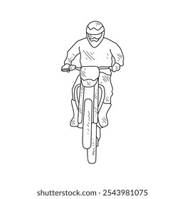 Sketch drawing of the people using motorcycle go to work with white background. Land transportation design in simple sketch style. Black and white vehicle design concept vector illustration.