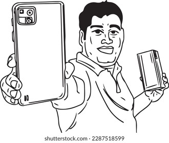 "Dibujo de esbozo de la persona que prueba el último Smartphone"
"Hombre revisando la nueva ilustración de un teléfono móvil"
"Esbozo manual de un hombre revisando el último teléfono celular"