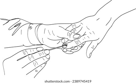 Sketch Drawing of Polling Officer and Voter, Symbol of Choice: Cartoon Scene of Indian Voter Getting Inked, Illustration of Polling Officer's Action, Sketch Cartoon of Indian Election