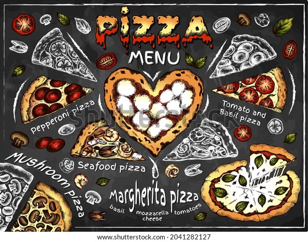 Sketch Drawing Poster Pizza Menu On Stock Vector (Royalty Free ...