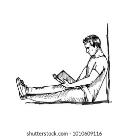 Sketch drawing of reading man with book