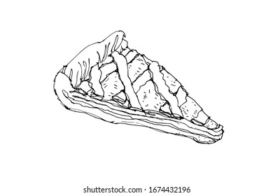 Sketch drawing of a slice of lemon pie. Vector illustration on a white background.
