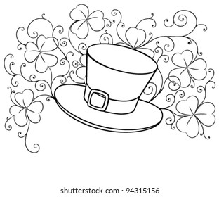 Sketch drawing of St. Patrick hat and clovers