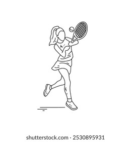 Dibujo del dibujo de la Ilustración vectorial del jugador de tenis. Diseño de jugador deportivo de tenis en concepto de Vector de estilo de boceto simple. Diseño de Vector para fines educativos e ilustración de diseño de activos.