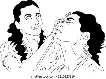 Sketch drawing of Therapist hand using to hypnotize a woman, Woman hypnosis line art vector illustration, Hypnotize cartoon doodle drawing