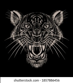 sketch drawing tiger head roaring.t shirt print design