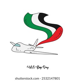 Sketch drawing of UAE Flag Day celebration vector illustration. UAE Flag Day in simple linear concept vector design. UAE National day celebration themes design vector in November. Design for asset.