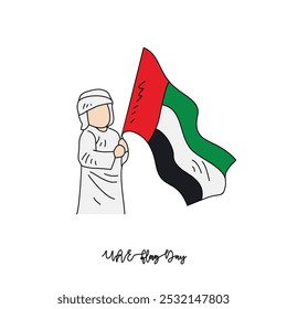 Sketch drawing of UAE Flag Day celebration vector illustration. UAE Flag Day in simple linear concept vector design. UAE National day celebration themes design vector in November. Design for asset.