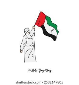 Sketch drawing of UAE Flag Day celebration vector illustration. UAE Flag Day in simple linear concept vector design. UAE National day celebration themes design vector in November. Design for asset.