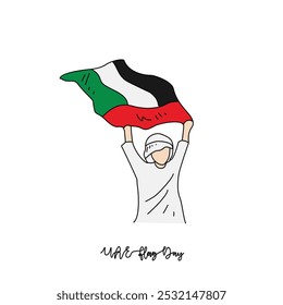 Sketch drawing of UAE Flag Day celebration vector illustration. UAE Flag Day in simple linear concept vector design. UAE National day celebration themes design vector in November. Design for asset.