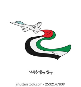 Sketch drawing of UAE Flag Day celebration vector illustration. UAE Flag Day in simple linear concept vector design. UAE National day celebration themes design vector in November. Design for asset.