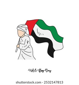 Sketch drawing of UAE Flag Day celebration vector illustration. UAE Flag Day in simple linear concept vector design. UAE National day celebration themes design vector in November. Design for asset.