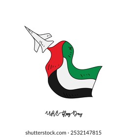 Sketch drawing of UAE Flag Day celebration vector illustration. UAE Flag Day in simple linear concept vector design. UAE National day celebration themes design vector in November. Design for asset.