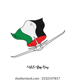 Sketch drawing of UAE Flag Day celebration vector illustration. UAE Flag Day in simple linear concept vector design. UAE National day celebration themes design vector in November. Design for asset.