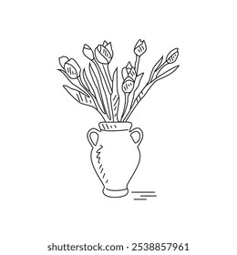 Sketch drawing of Vase of flower vector illustration. Flower themes design simple sketch style vector concept. Plant themes design for education, hobbies and business presentation purpose.