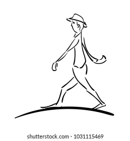 Sketch drawing vector of man walking.