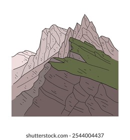 Dibujo de croquis de la Ilustración vectorial de la colina. Diseño de vista de paisaje de colina en concepto de Vector de estilo de boceto simple. Diseño de Vectores para fines educativos e ilustración de diseño de activos.