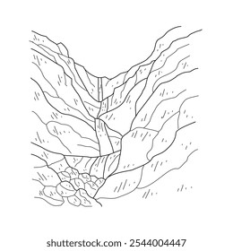 Dibujo de croquis de la Ilustración vectorial de la colina. Diseño de vista de paisaje de colina en concepto de Vector de estilo de boceto simple. Diseño de Vectores para fines educativos e ilustración de diseño de activos.