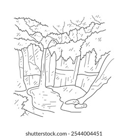 Desenho esquemático vista da ilustração do vetor de colina. Projeto de vista de paisagem de colina no conceito de vetor de estilo de esboço simples. Projeto vetorial de temas paisagísticos para fins educacionais e ilustração de design de ativos.