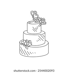 Sketch drawing of wedding cake vector illustration. Wedding party symbol illustration simple sketch style vector concept.  Wedding cake design for your promotions and suitable for your asset design.