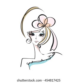 sketch drawing. woman, face, beauty makeup girl, illustration, original sketch vector file - Shutterstock ID 454817425