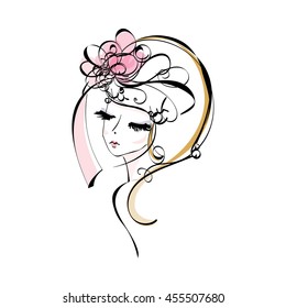 sketch drawing. woman, face, beauty makeup girl, illustration, original sketch vector file