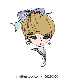 sketch drawing. woman, face, beauty makeup girl, illustration, original sketch vector file, color version 