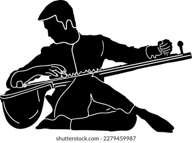 Sketch Drawing of a Young Musician Playing the Sitar, Vector Line Art Illustration of a Musician Playing Traditional Indian Instrument, Strings of Tradition, Musical Harmony