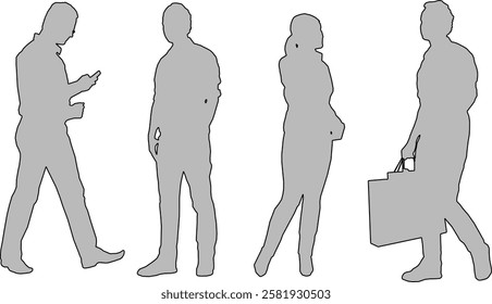 sketch drawings of people's activities with various activities to complete the design