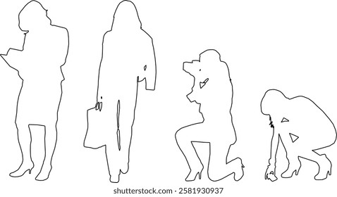 sketch drawings of people's activities with various activities to complete the design