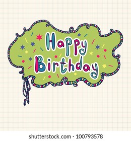 Sketch drawn cartoon frame on paper, Happy birthday greeting card