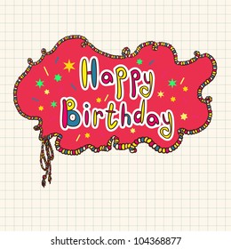Sketch drawn cartoon frame on paper, Happy birthday greeting card